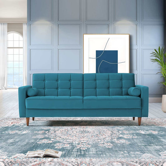 Baneton Modern Teal Velvet Sleeper Sofa