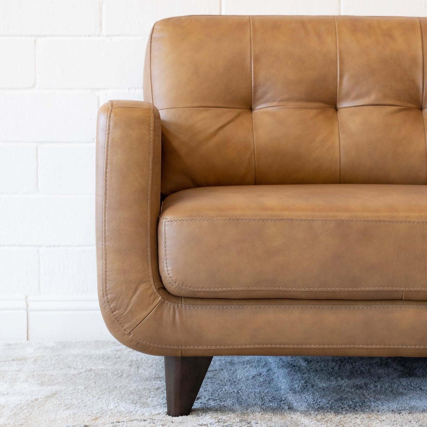 Allison Tufted Cognac Tan Genuine Leather Sofa