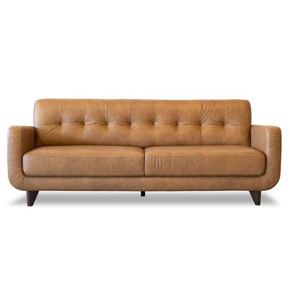 Allison Tufted Cognac Tan Genuine Leather Sofa