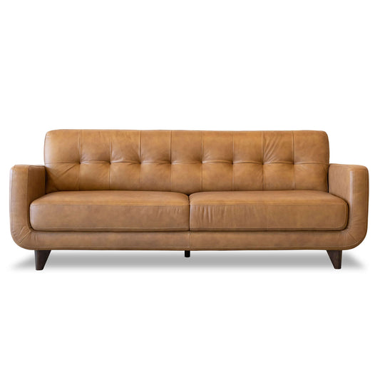 Allison Tufted Cognac Tan Genuine Leather Sofa