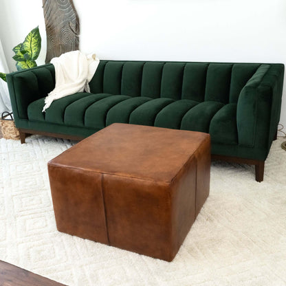 Mallory Square Genuine Leather Upholstered Ottoman