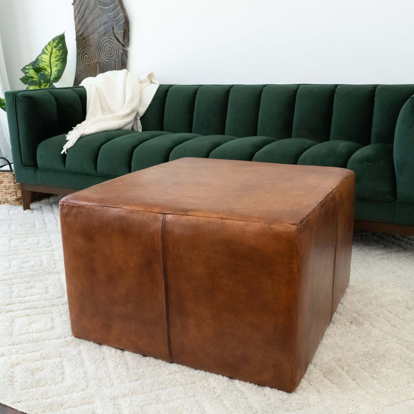 Mallory Square Genuine Leather Upholstered Ottoman