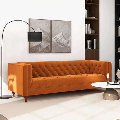 Evelyn Modern Burnt Orange Velvet Luxury Chesterfield Sofa