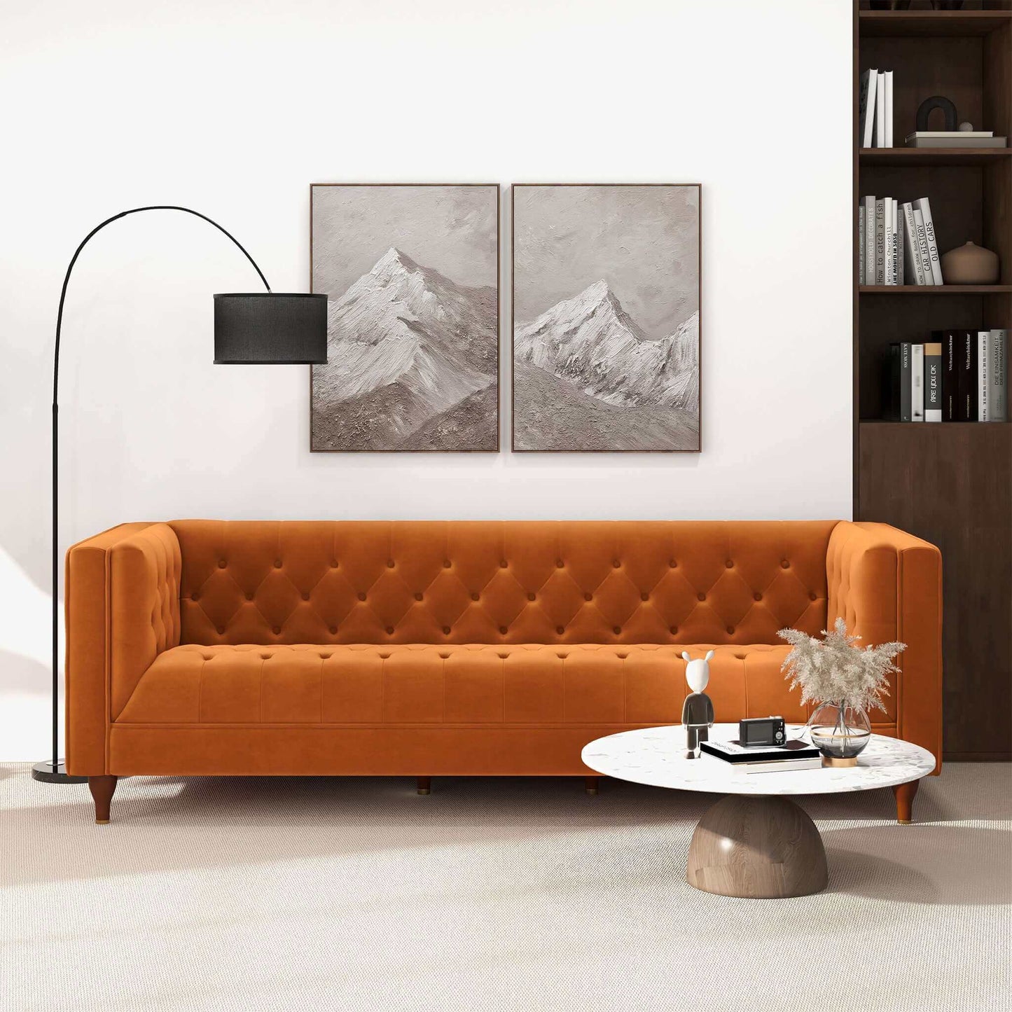 Evelyn Modern Burnt Orange Velvet Luxury Chesterfield Sofa