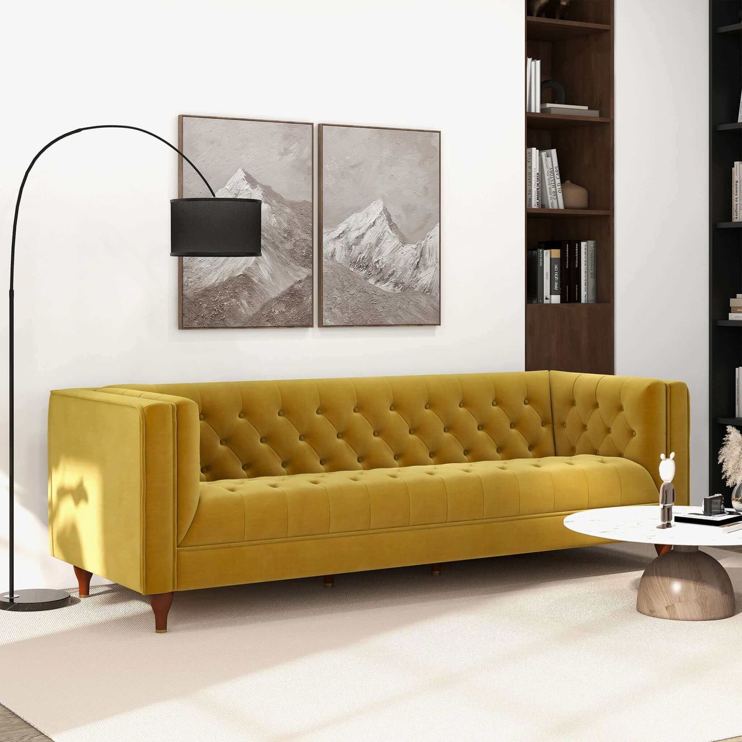 Evelyn Modern Yellow Velvet Luxury Chesterfield Sofa