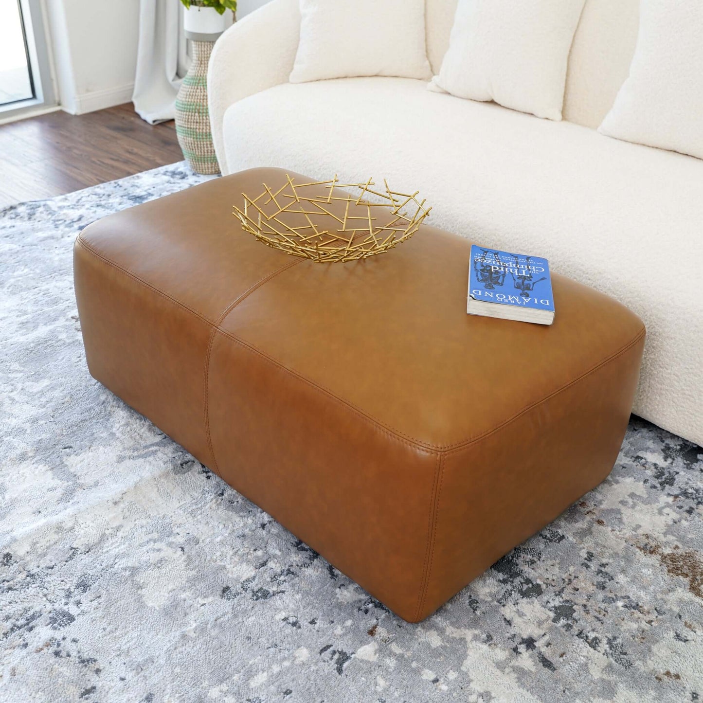 Arten Modern Tan Leather Ottoman