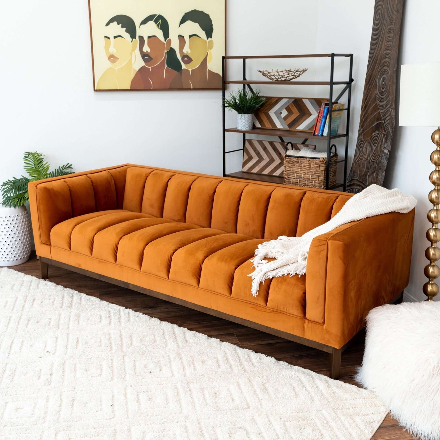 Melissa Sofa - Orange Velvet | Ashcroft Furniture | TX | The Best Drop shipping Supplier in the USA