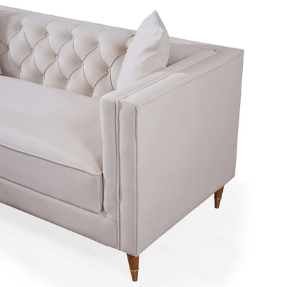 Lewer Modern Cream Velvet Sofa