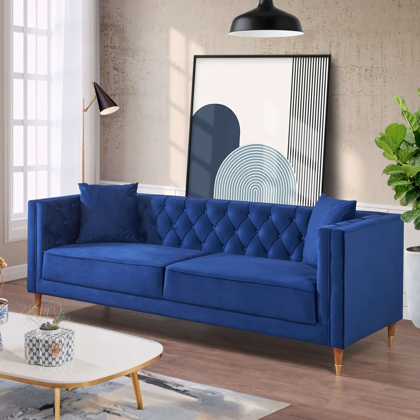 Autumn Modern Dark Blue Velvet Sofa