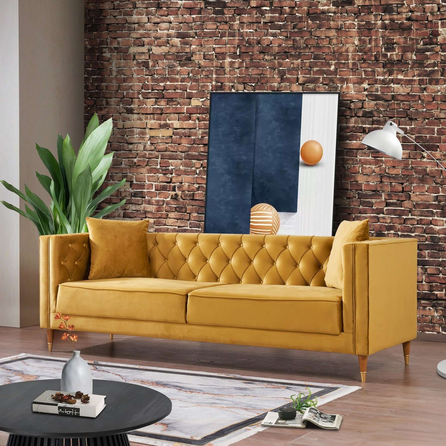 Autumn Modern Yellow Mustard Velvet Sofa