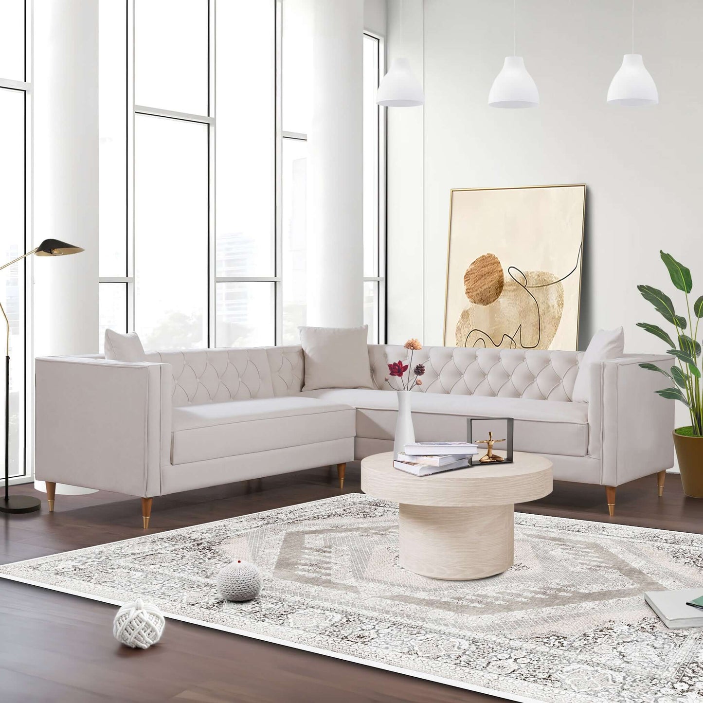 Lewer Modern Cream Velvet Sofa