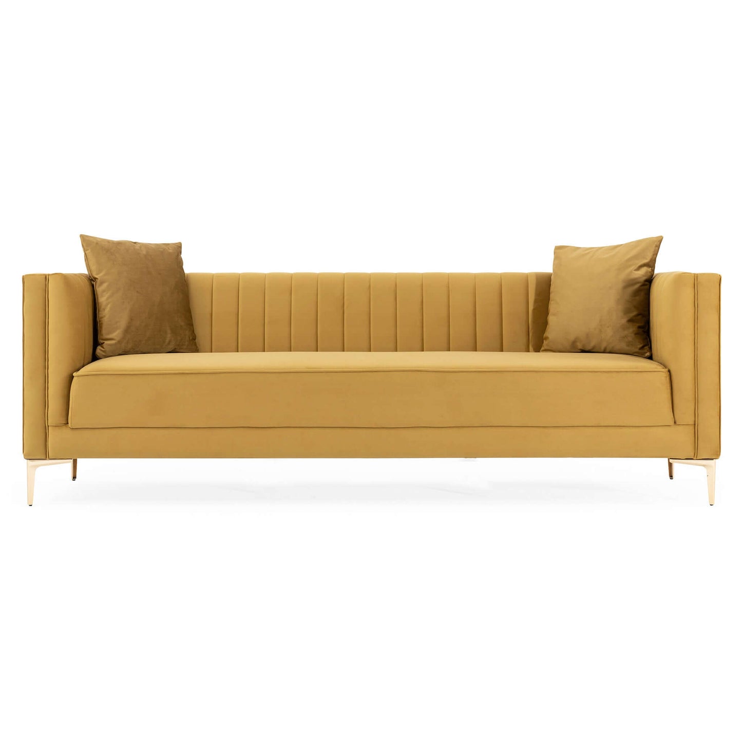 Angelina Modern Yellow Mustard Velvet Tufted Sofa