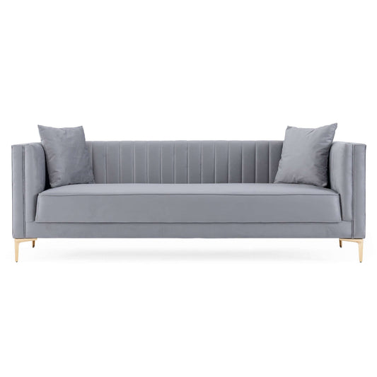 Angelina Modern Light Grey Velvet Tufted Sofa