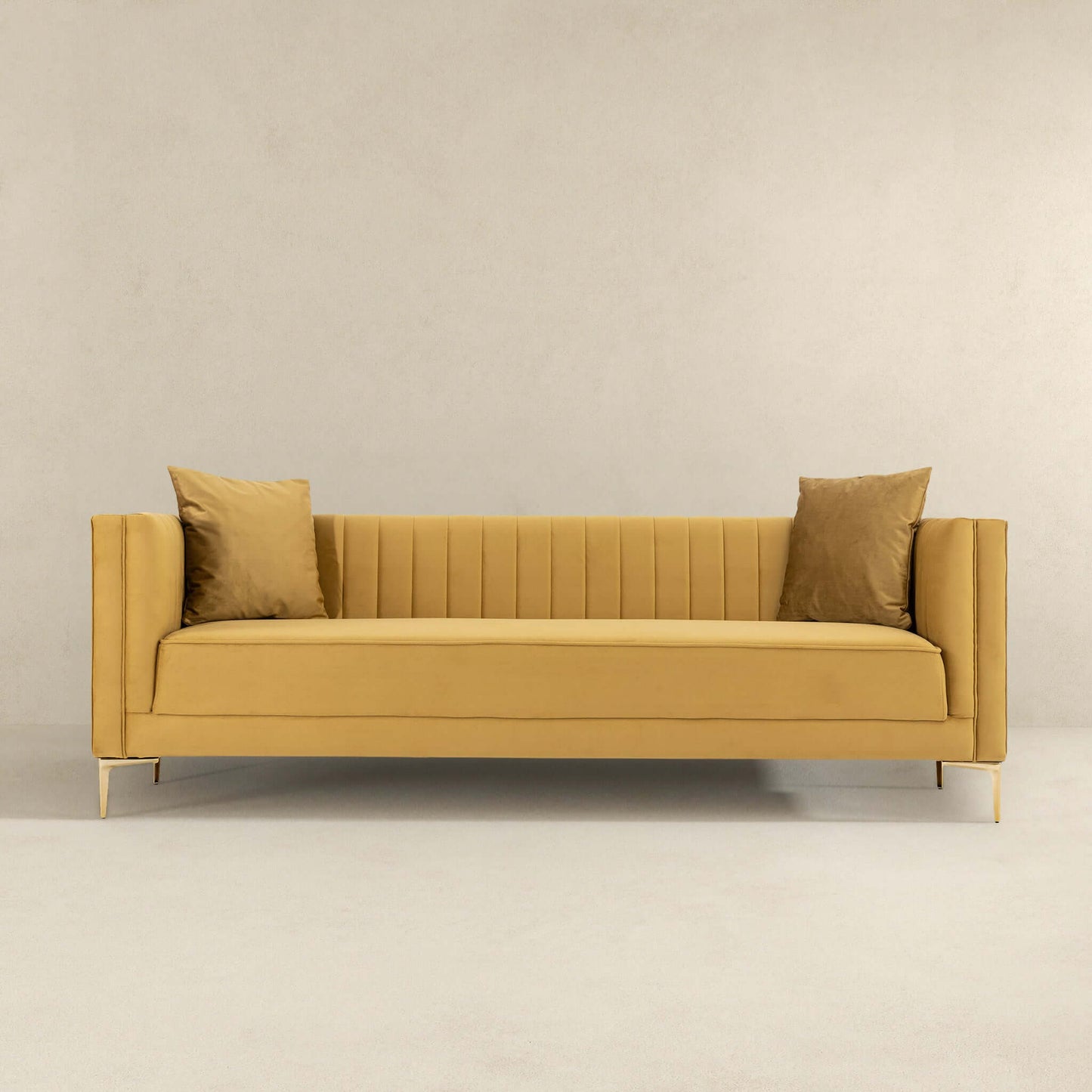 Angelina Modern Yellow Mustard Velvet Tufted Sofa