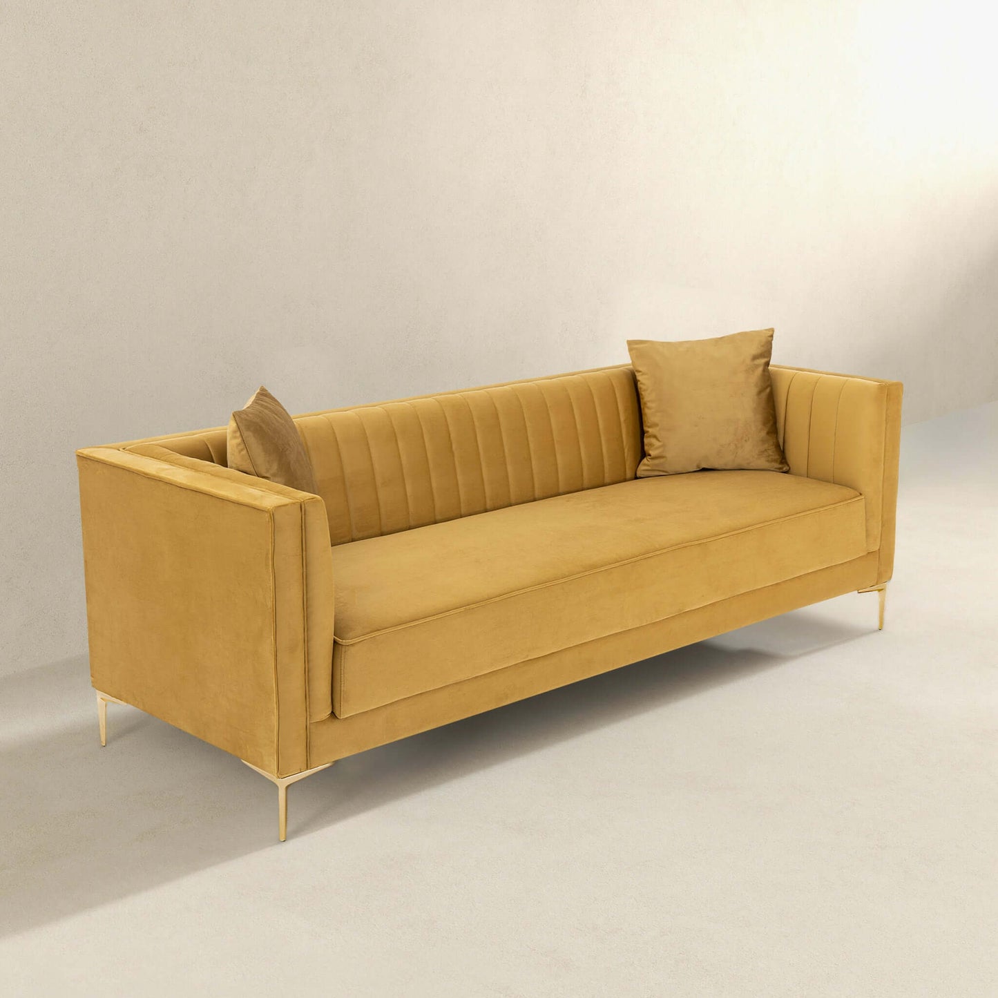 Angelina Modern Yellow Mustard Velvet Tufted Sofa