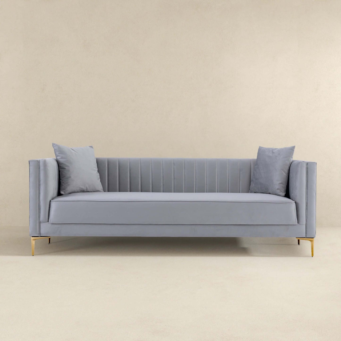 Angelina Modern Light Grey Velvet Tufted Sofa