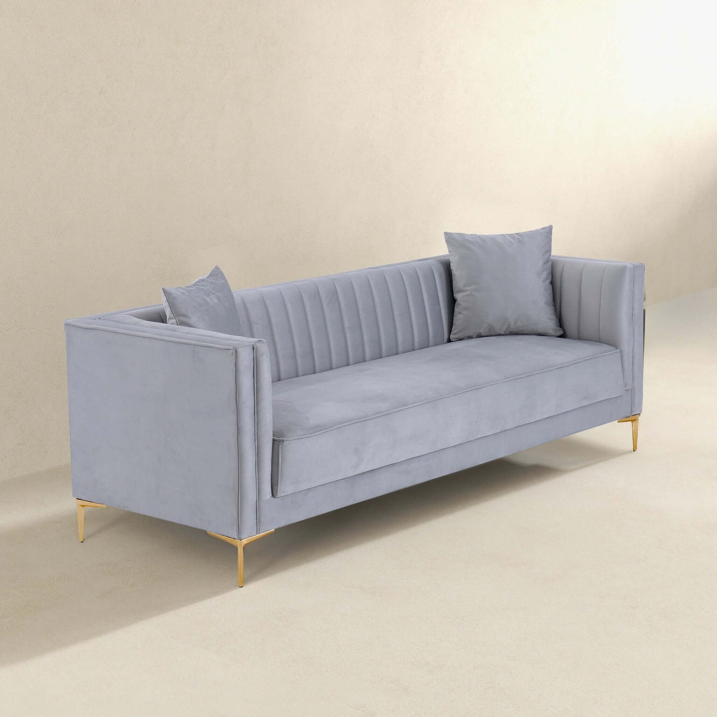 Angelina Modern Light Grey Velvet Tufted Sofa