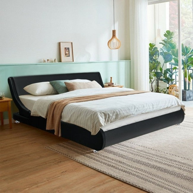 Queen Modern Faux Leather Upholstered Platform Bed Frame Black