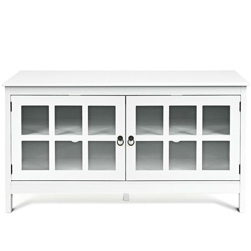 Wood Entertainment Center TV Stand with Glass Panel Doors