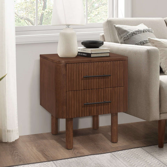 Logan Mid Century Modern Walnut Nightstand Bed Side Tables with 2 Drawers