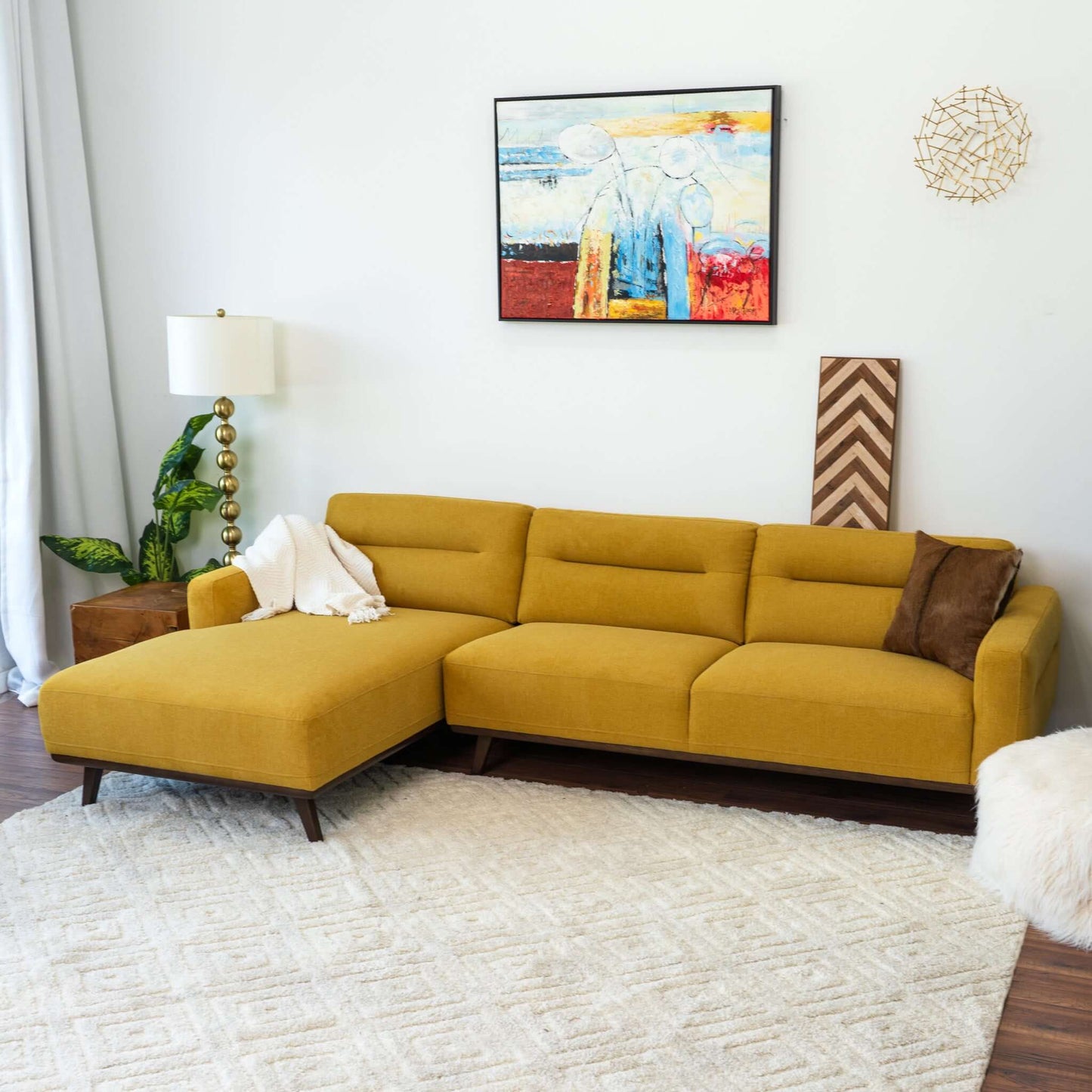 Ella L-Shaped Dark Yellow Linen Left Sectional