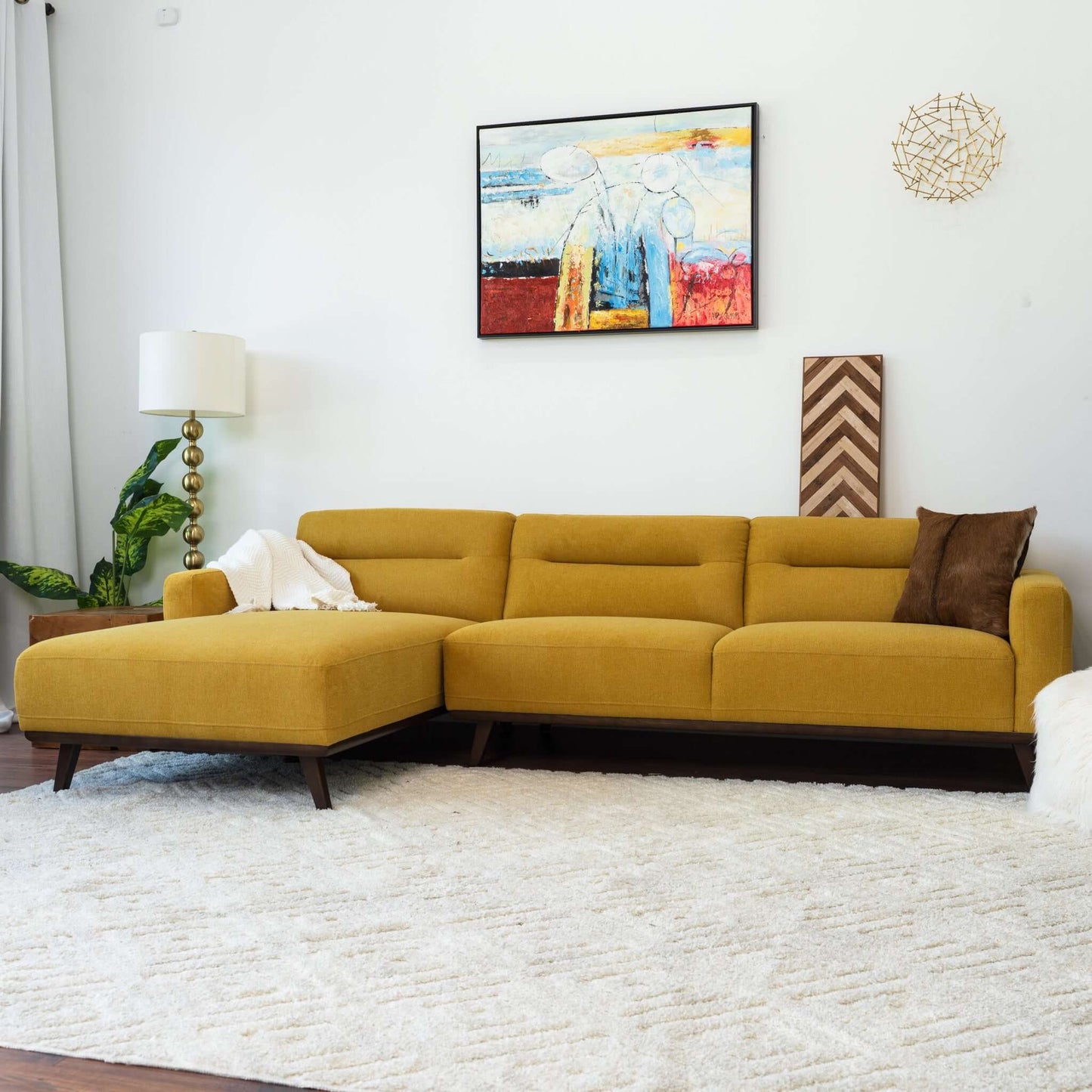 Ella L-Shaped Dark Yellow Linen Left Sectional