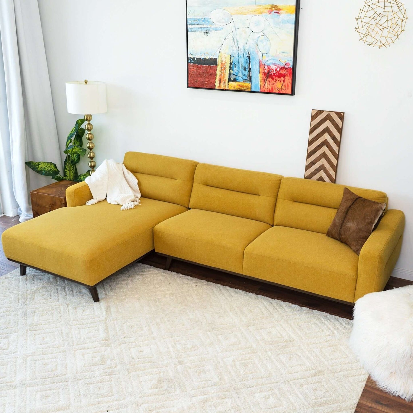 Ella L-Shaped Dark Yellow Linen Left Sectional