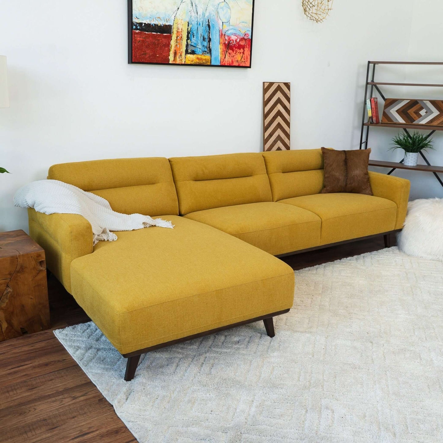 Ella L-Shaped Dark Yellow Linen Left Sectional