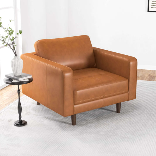 Catherine Leather Lounge Chair (Tan Leather) - Ashcroft Furniture Houston Tx Mid Century Furniture Store - Lounge Chairs 1