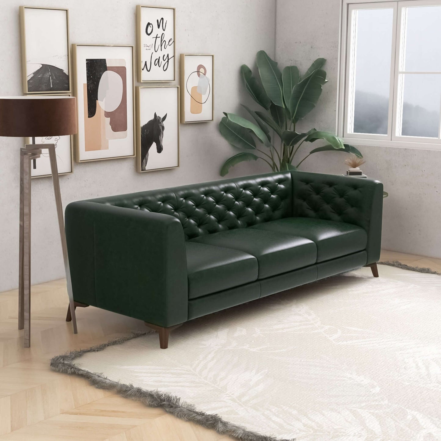 Carter Tufted Tight Back Genuine Leather Sofa