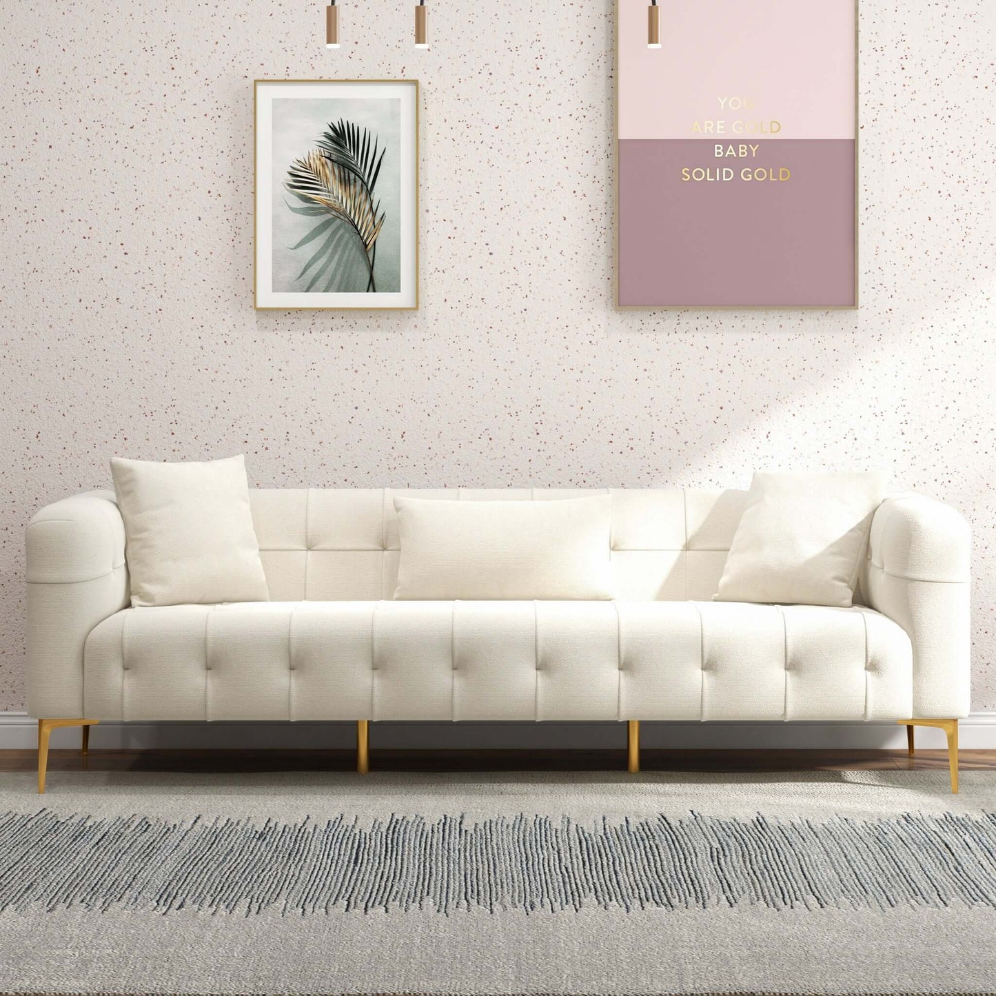 Alessandra Gold Plated Leg French Boucle Sofa in Cream