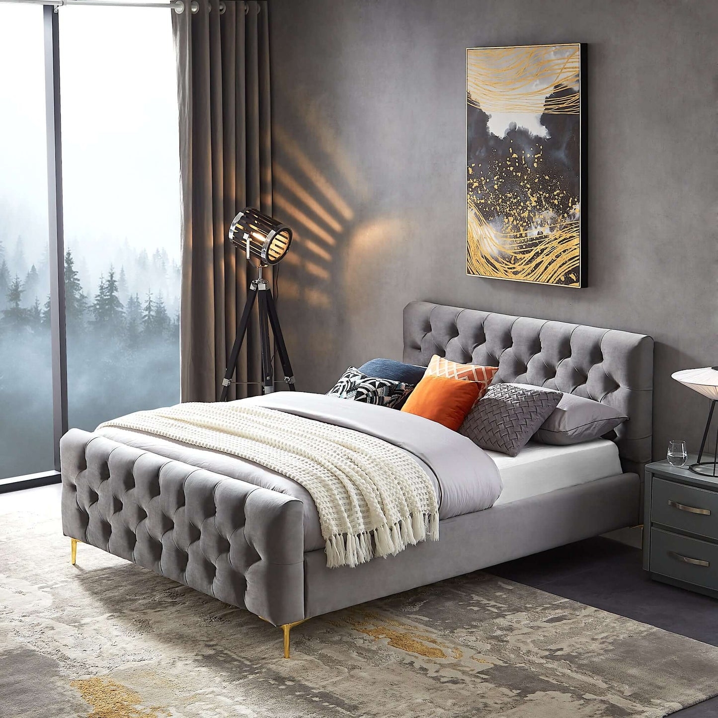 Bailey Queen Size Dark Grey Velvet Platform Bed | Ashcroft Furniture | TX | The Best Drop shipping Supplier in the USA