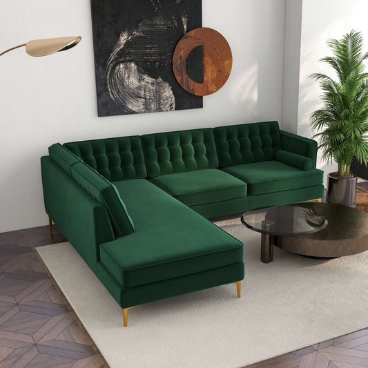 Brooke Sectional Sofa - Green Velvet Left Chaise | Ashcroft Furniture | TX | The Best Drop shipping Supplier in the USA