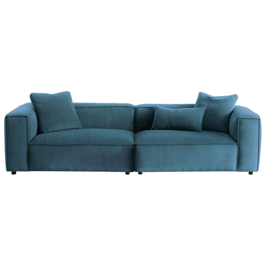 Kalen Modern 110" 4-Seater Blue Corduroy Sofa