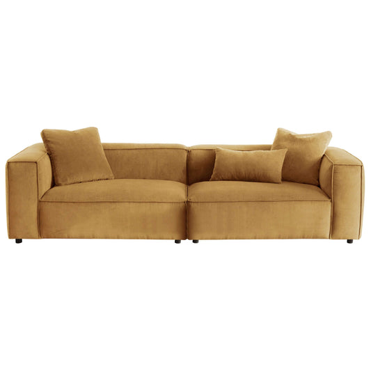 Kalen Modern 110" 4-Seater Cognac Corduroy Sofa