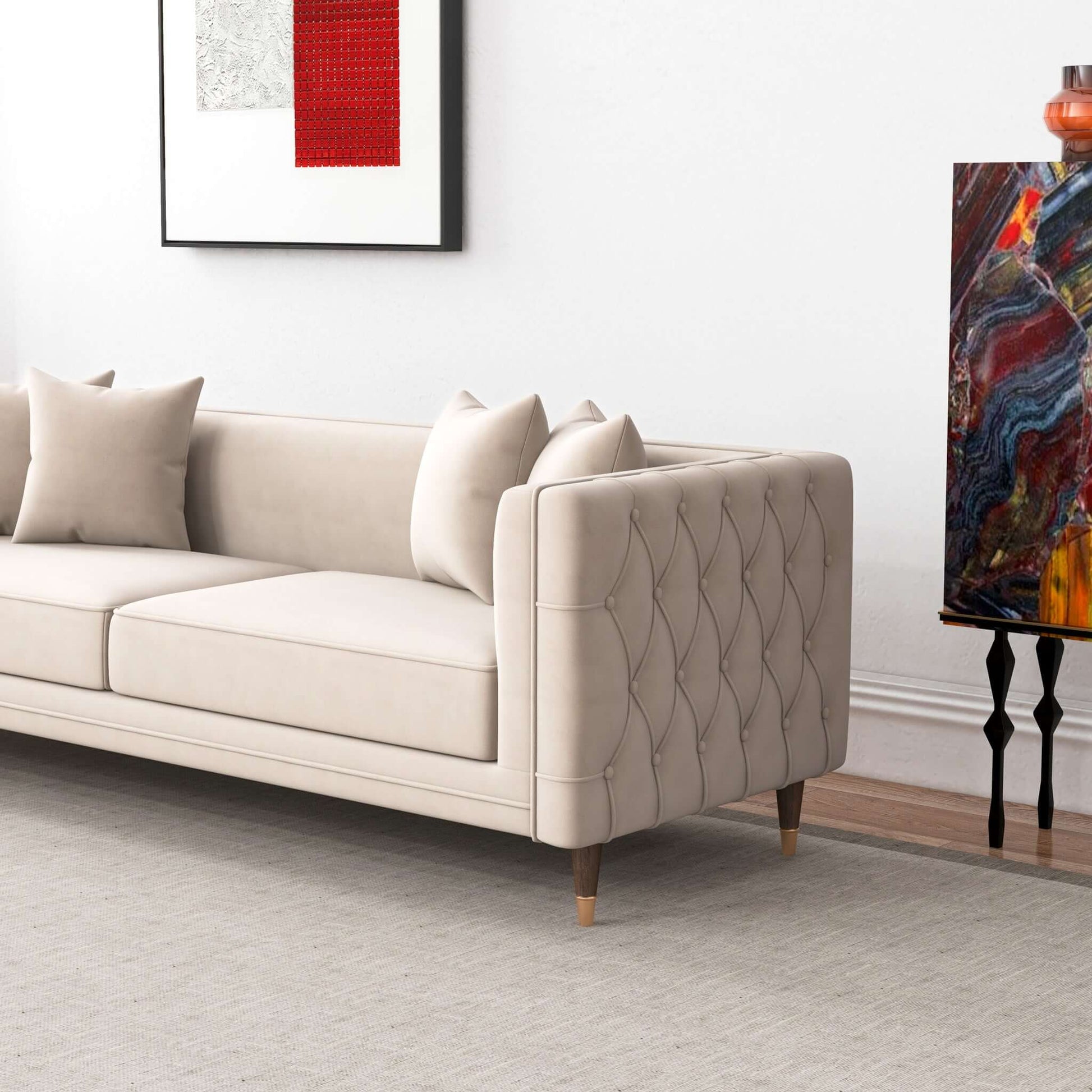 Edward Sofa - Light Cream Velvet Couch | Ashcroft Furniture | Houston TX | The Best Drop shipping Supplier in the USA