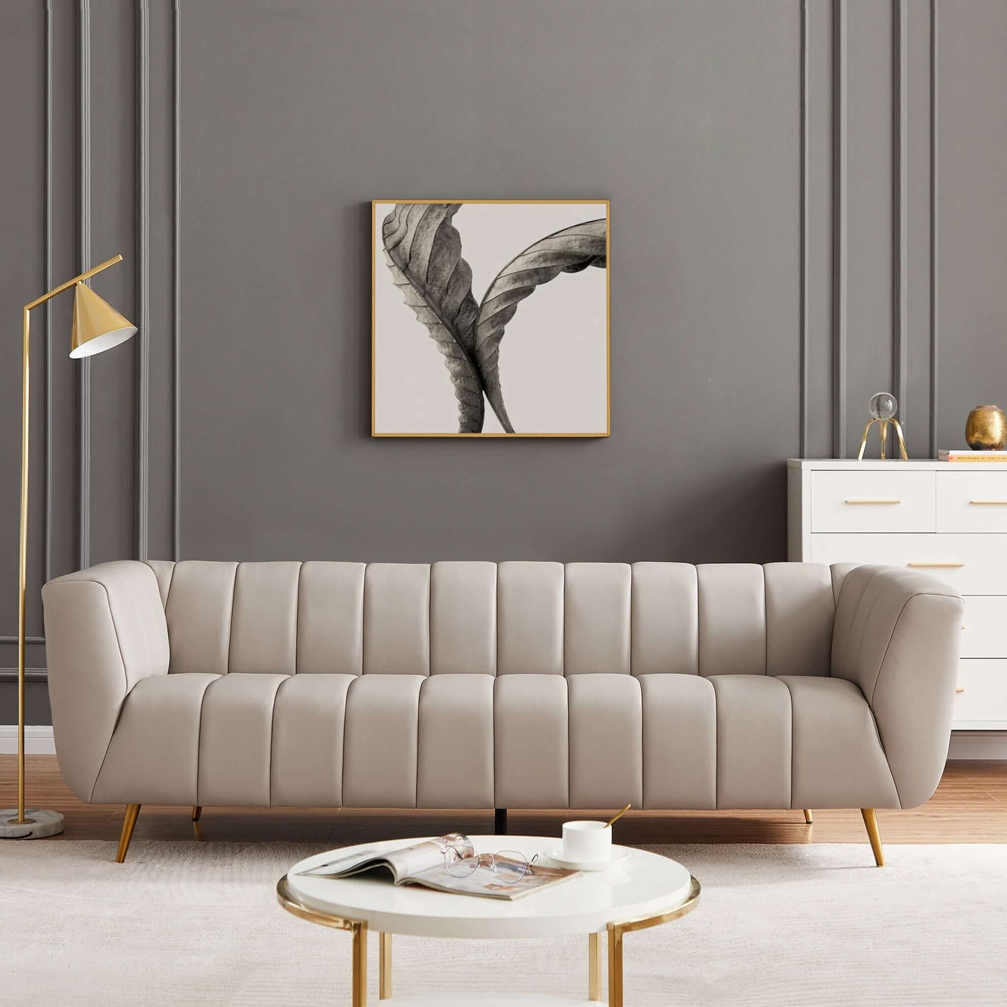 LaMattina Genuine Italian Leather Channel Tufted Sofa