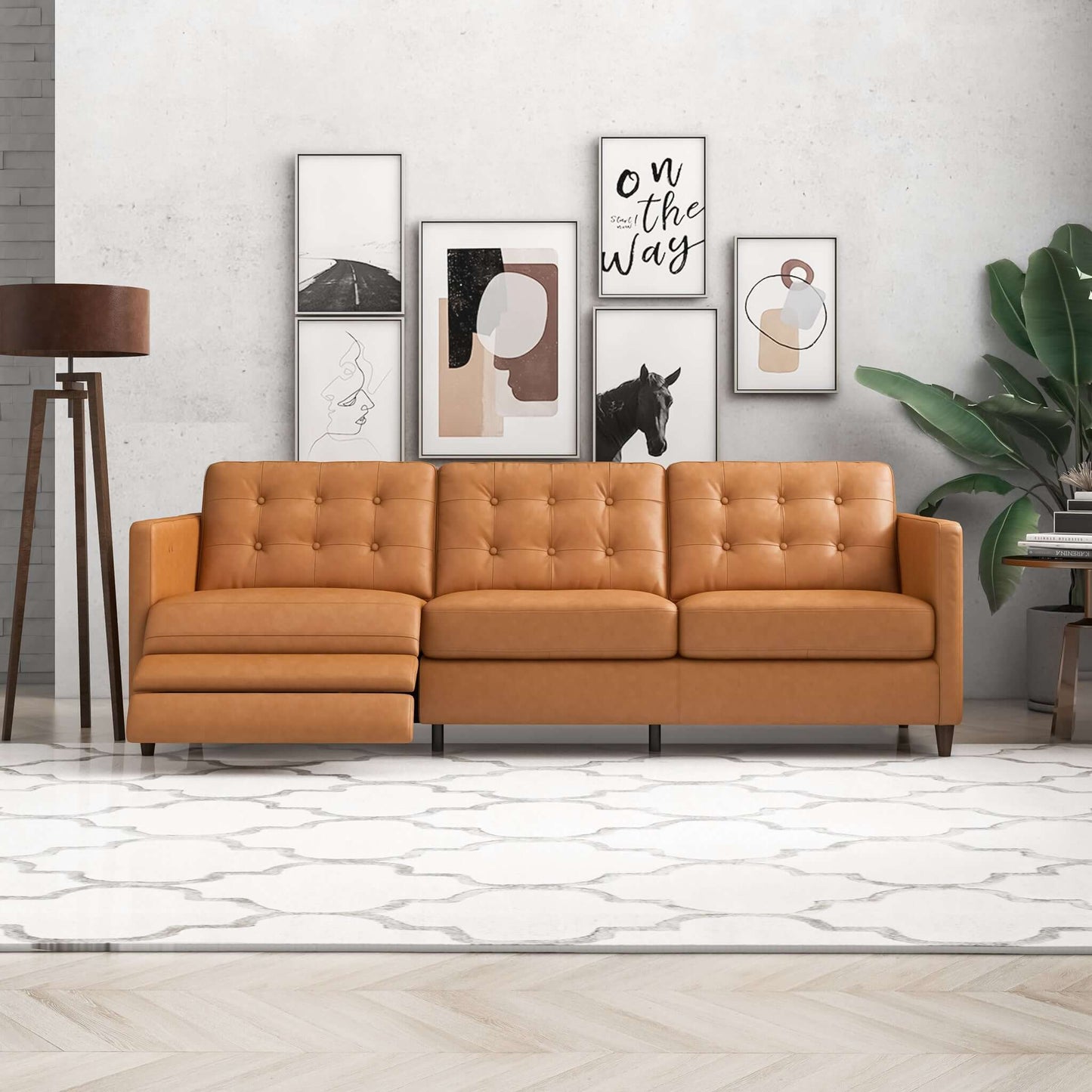 Christopher Leather Electric Reclining Sofa-Tan left | Ashcroft Furniture | TX | The Best Drop shipping Supplier in the USA