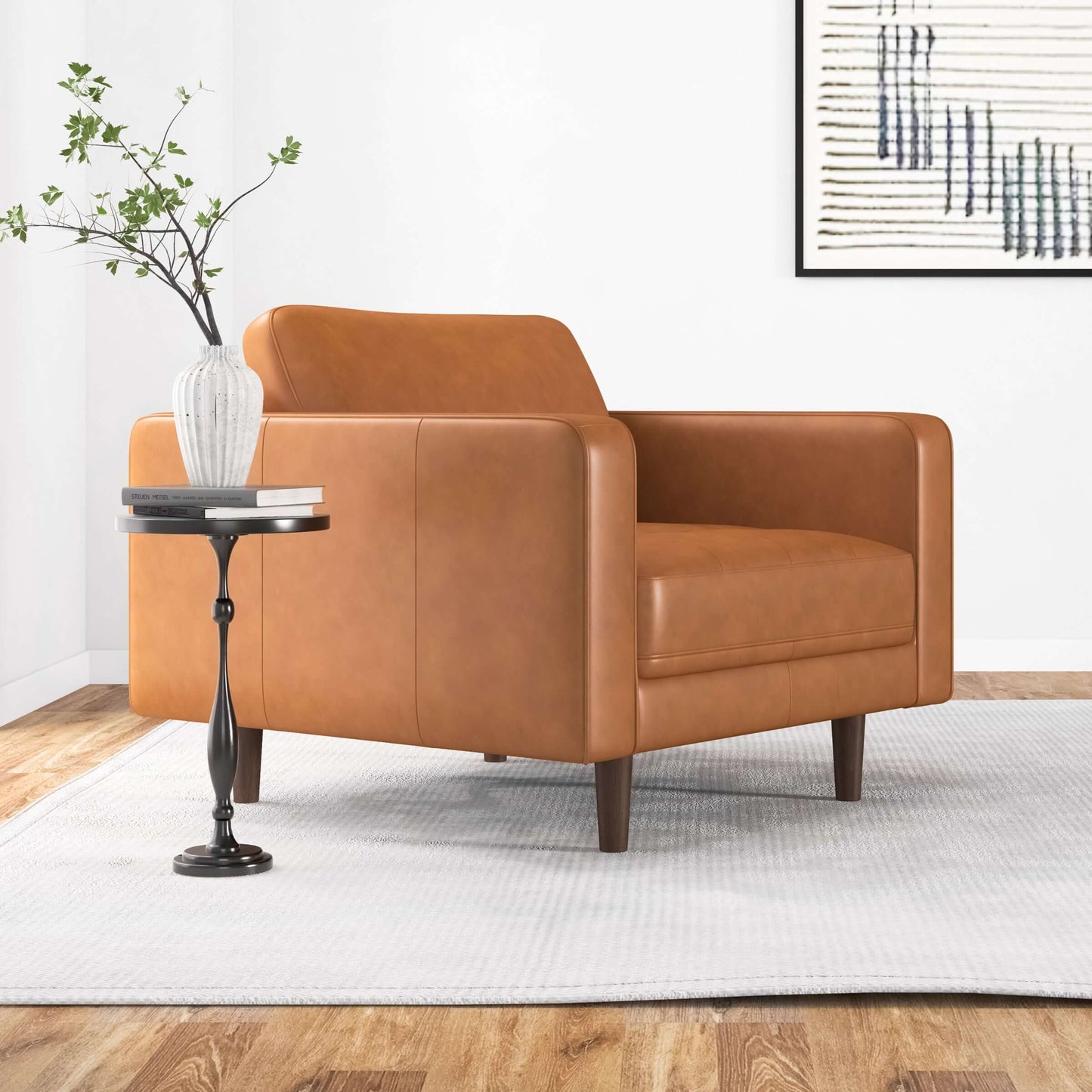 Catherine Leather Lounge Chair (Tan Leather) - Ashcroft Furniture Houston Tx Mid Century Furniture Store - Lounge Chairs 1