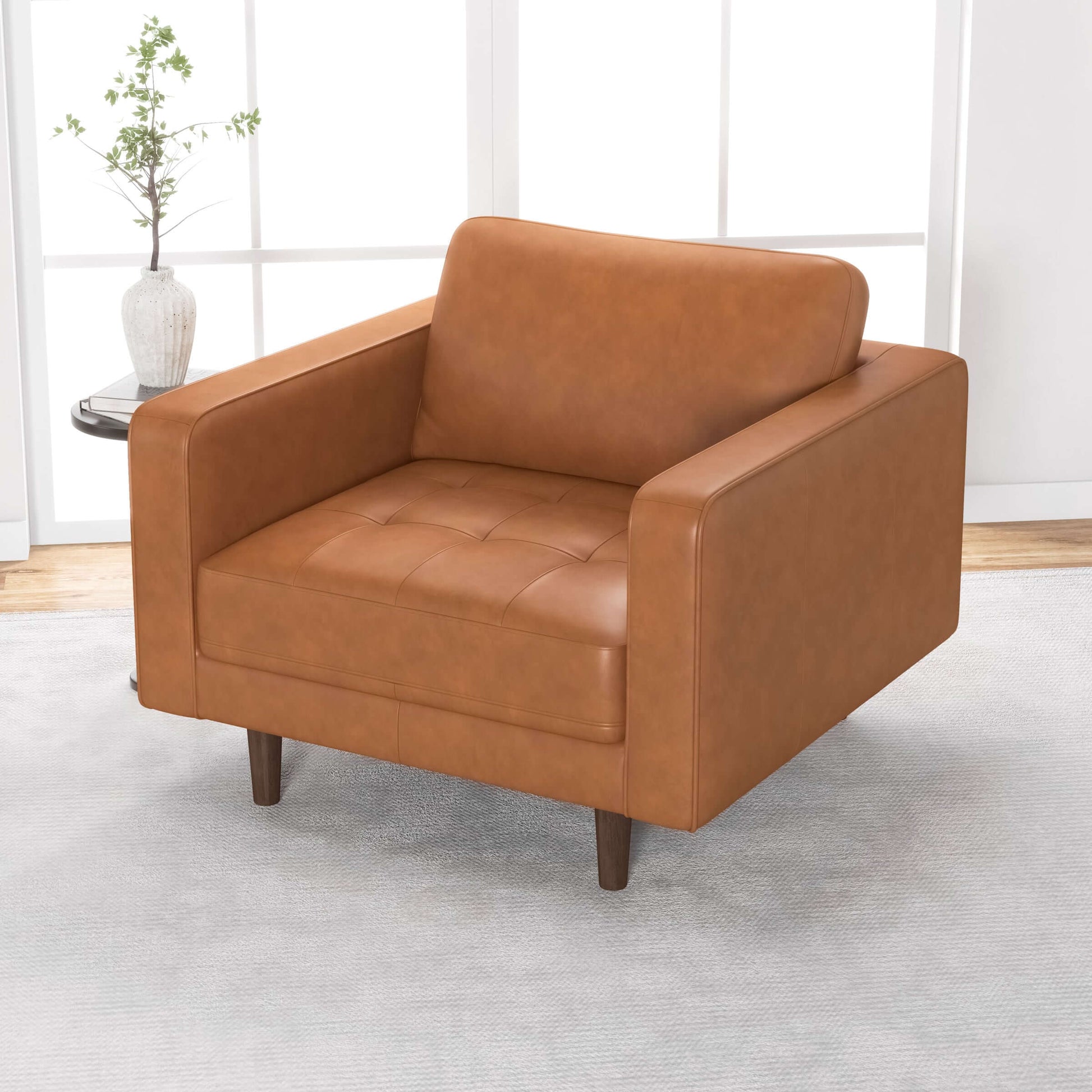 Catherine Leather Lounge Chair (Tan Leather) - Ashcroft Furniture Houston Tx Mid Century Furniture Store - Lounge Chairs 1